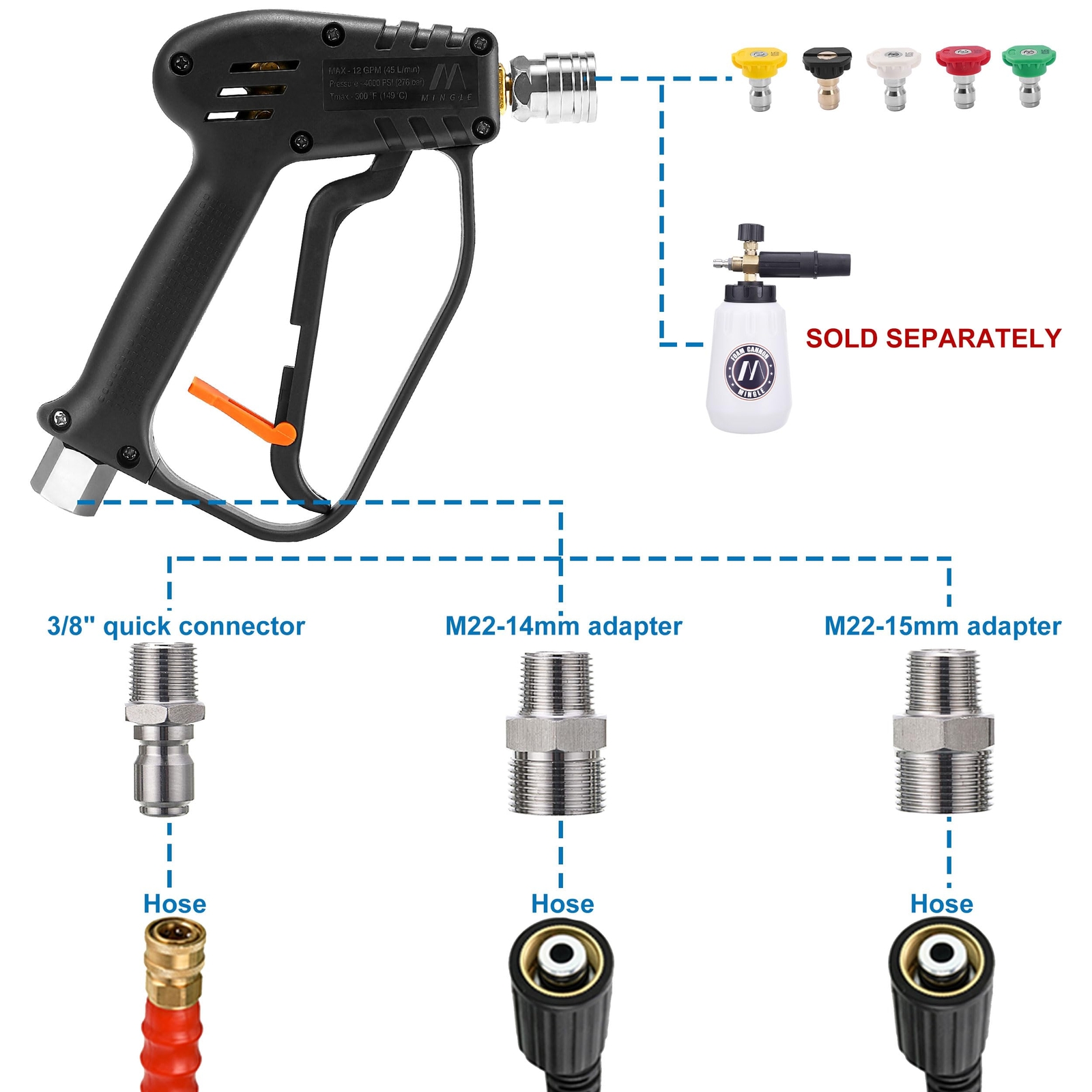 Pressure Washer Gun with Swivel Universal Power Washer Gun with 3/8” Quick C…