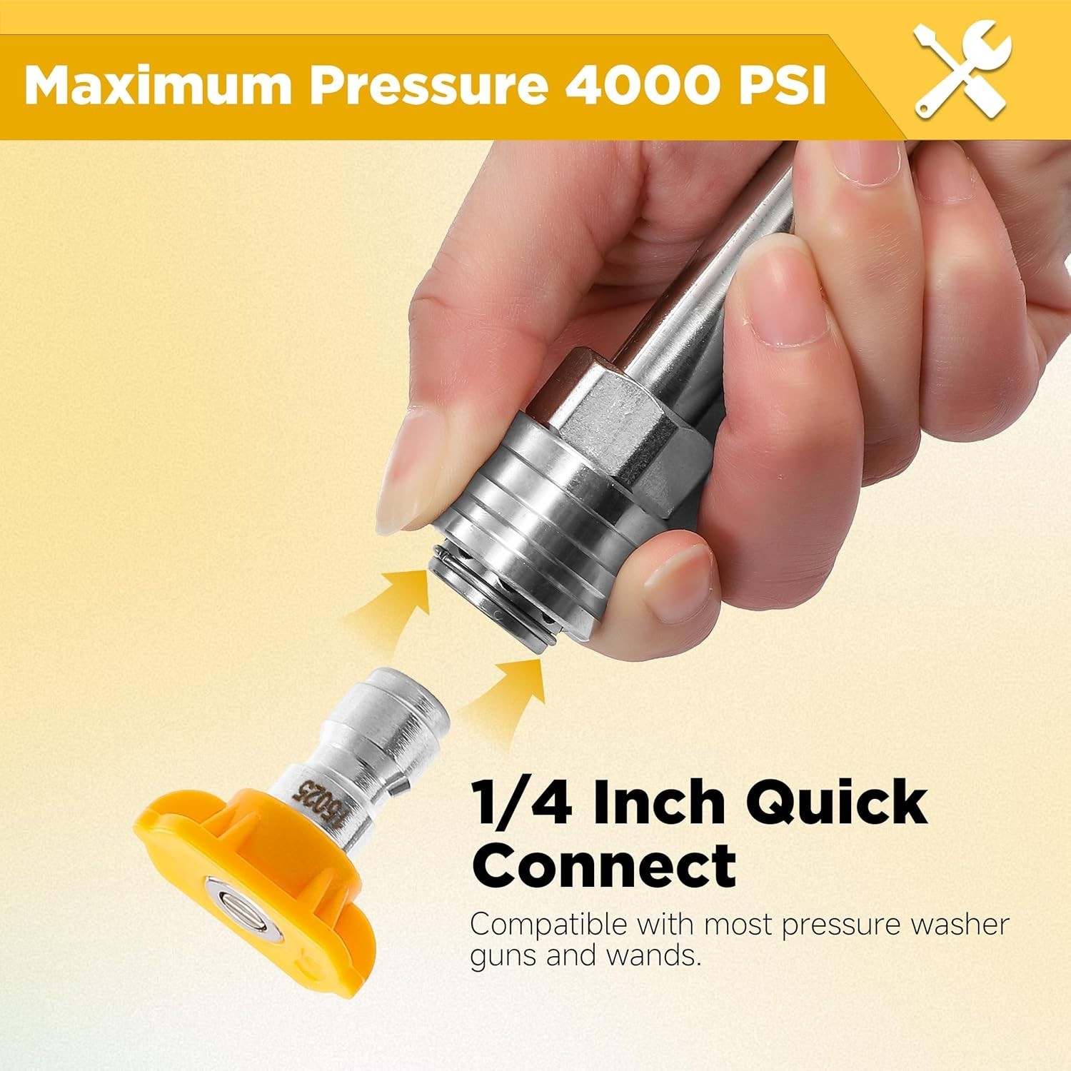 15° Yellow Power Washer Nozzle Tips, 7-Pack, 4000 PSI, Stainless Steel