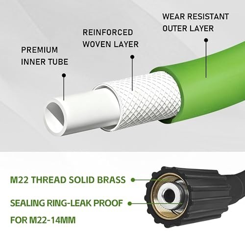 Universal Pressure Washer Hose 35FT, 3300 PSI M22/14 Fitting, Compatible with El