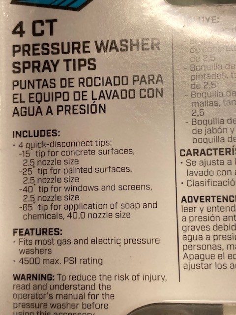 Surface Max Pressure Washer Spray Tips 4ct