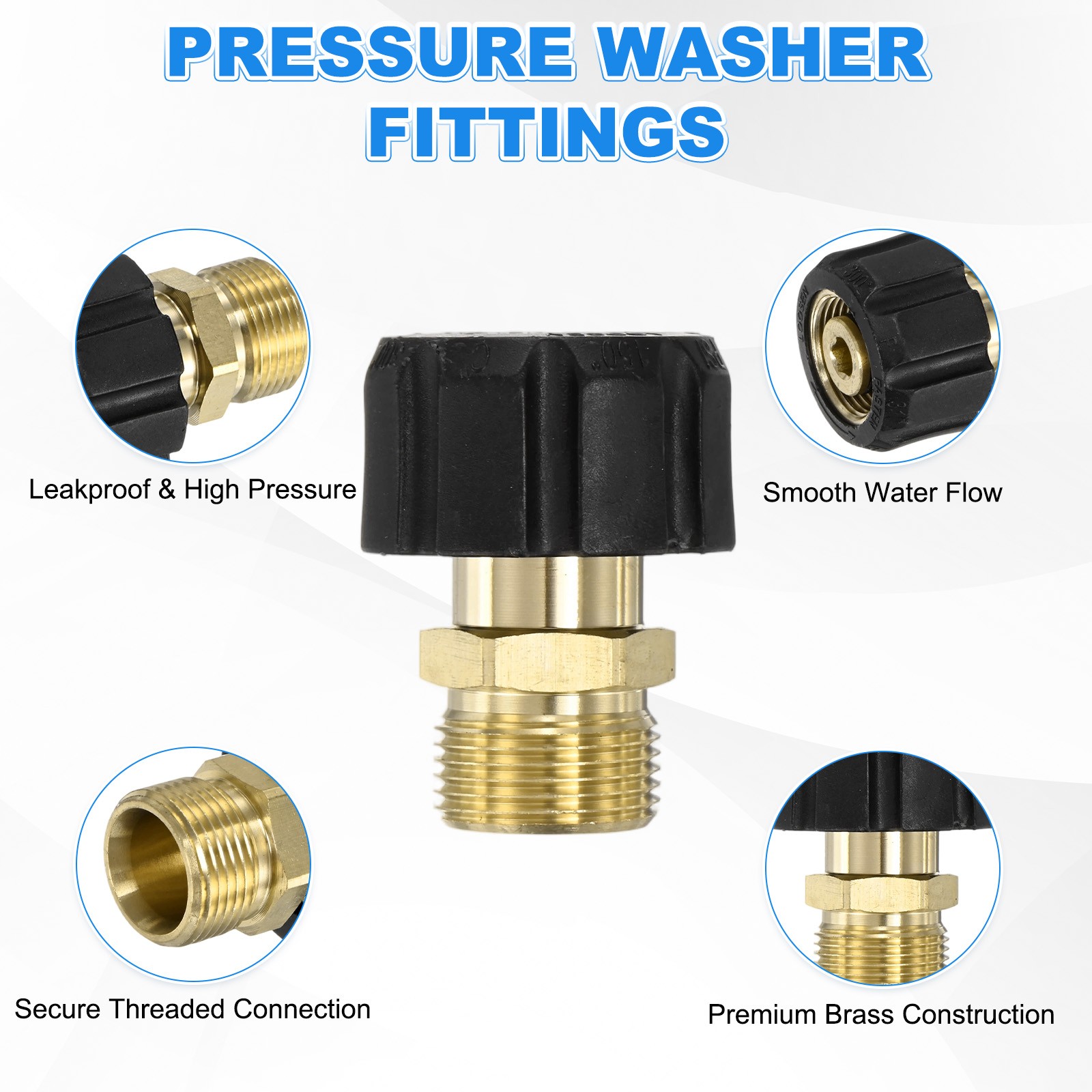 1-Pack M22 14mm Female to M22 15mm Male Thread Pressure Washer Fittings