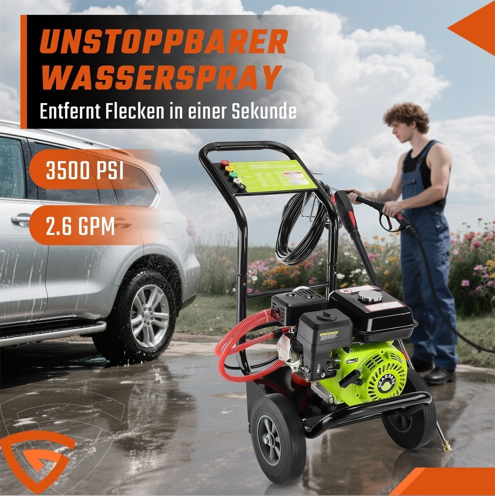 Gas Pressure Washer Gas Powered Washer 3500 PSI 2.6 GPM 212cc 5 Nozzles Black