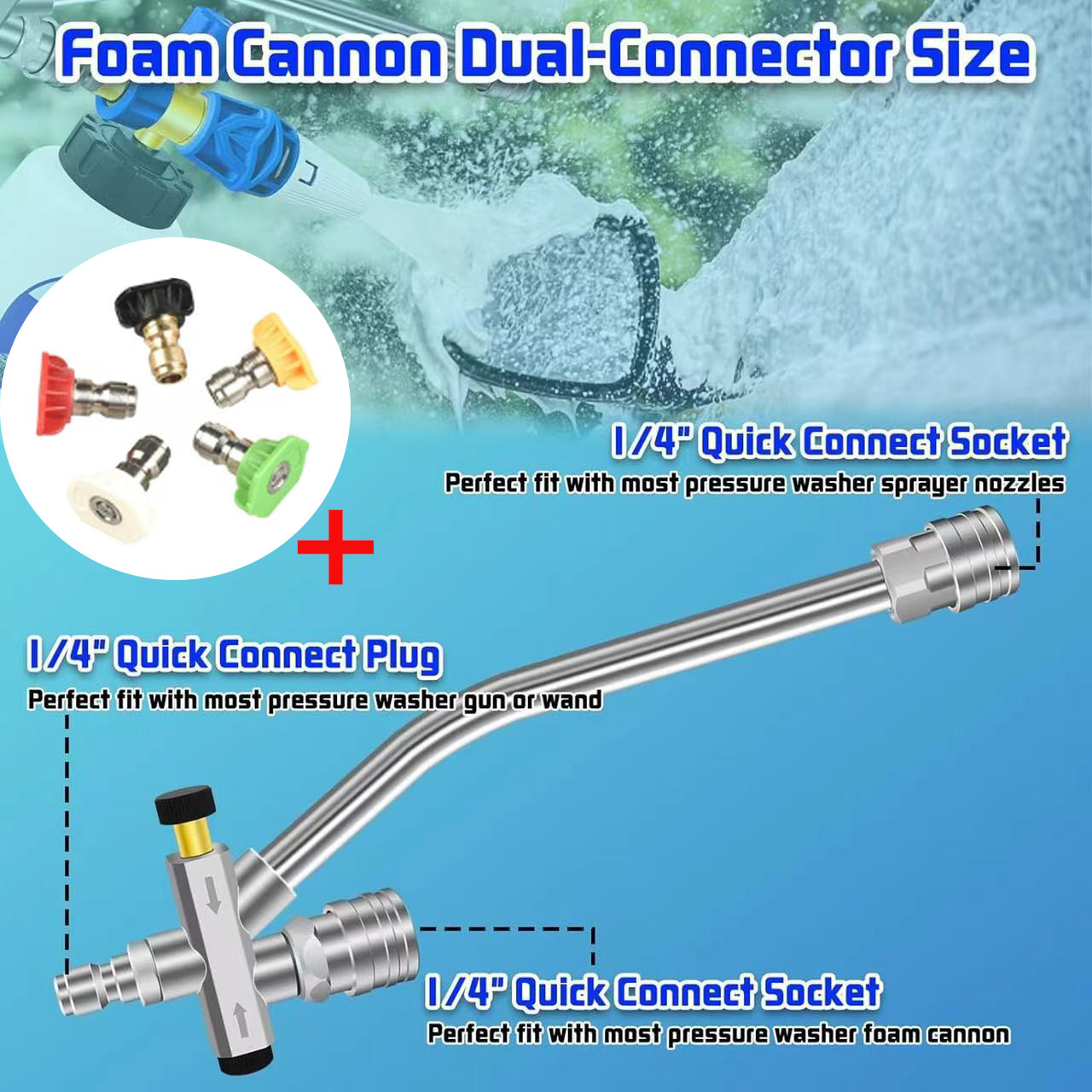 1L Snow Foam Lance Cannon Soap Bottle Dual-Connector Double Tip Attachment USA