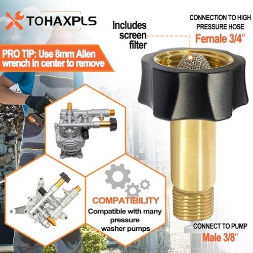 Pressure Washer Inlet Fitting Brass 3/8 Male 3/4 Female Replacement Part Pump