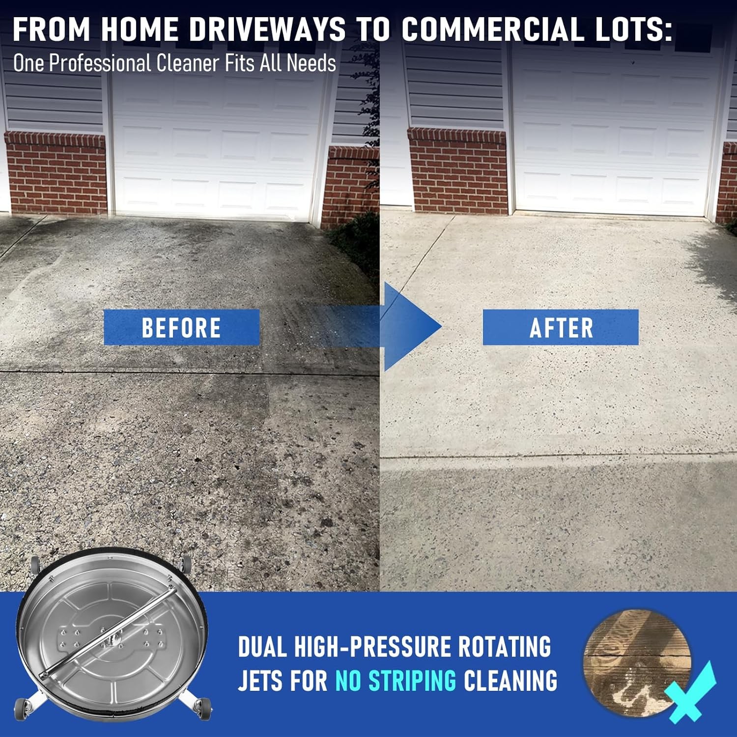 24″ Pressure Washer Surface Cleaner for Large Areas 4500PSI Stainless Steel