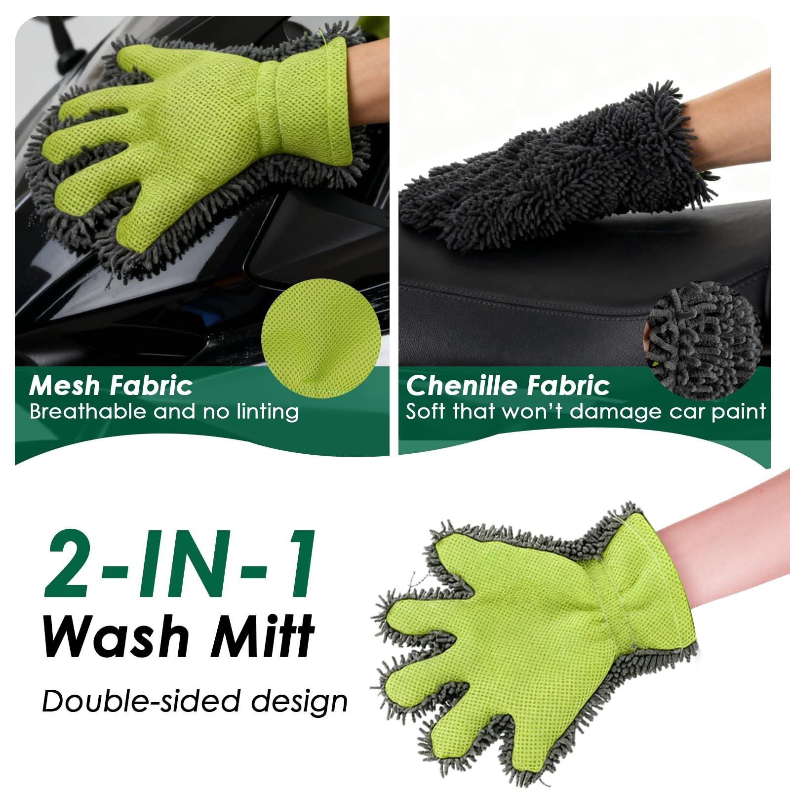 NexaBrush 9 Pack Motorcycle Cleaning Kit, Detailing Green,Black