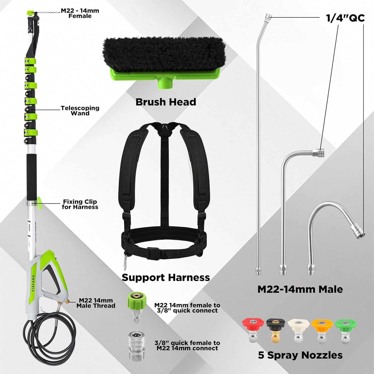 21 FT Telescoping Pressure Washer Wand with Brush, 4000 PSI | Telescopic Power W