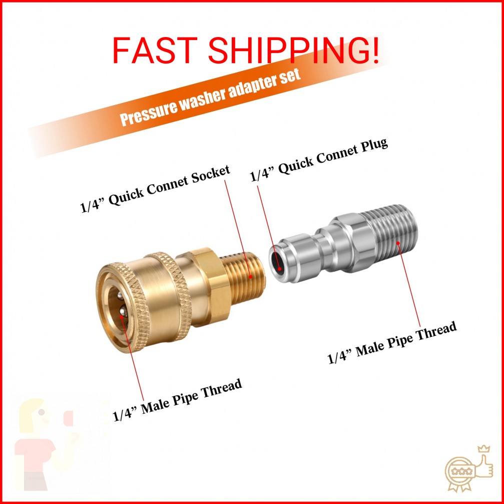 Shimeyao 4 Sets NPT 1/4 Inch Pressure Washer Coupler Quick Connect Plug Male Fem