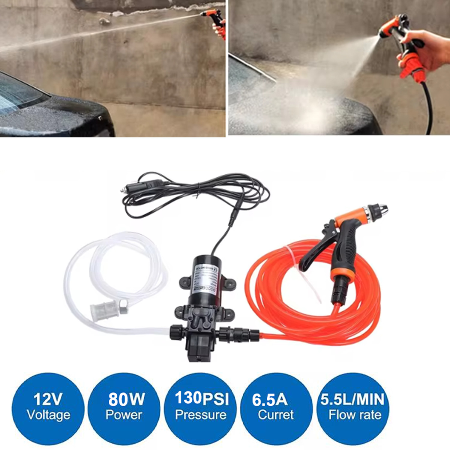 130PSI High Pressure Electric Car Washer Pump Wash 12V Clean Kit Portable 100W