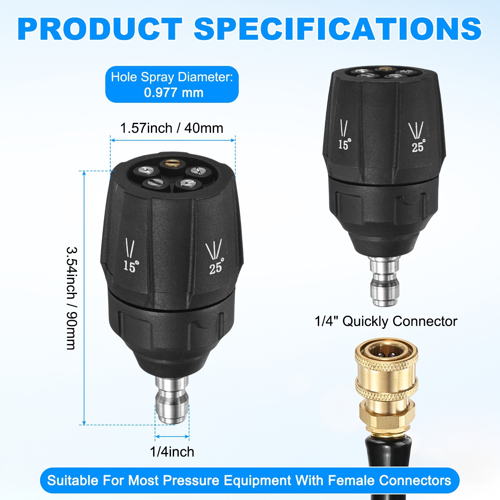 5-in-1 Adjustable Quick-change Pressure Washer Nozzle Tips, 2.5GPM