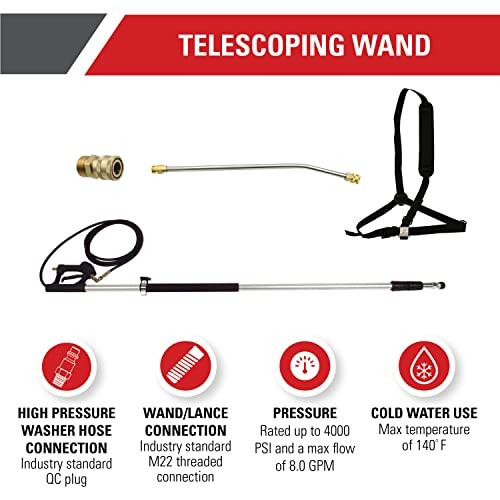 Pressure Washer Extension Wand Telescoping 4000PSI