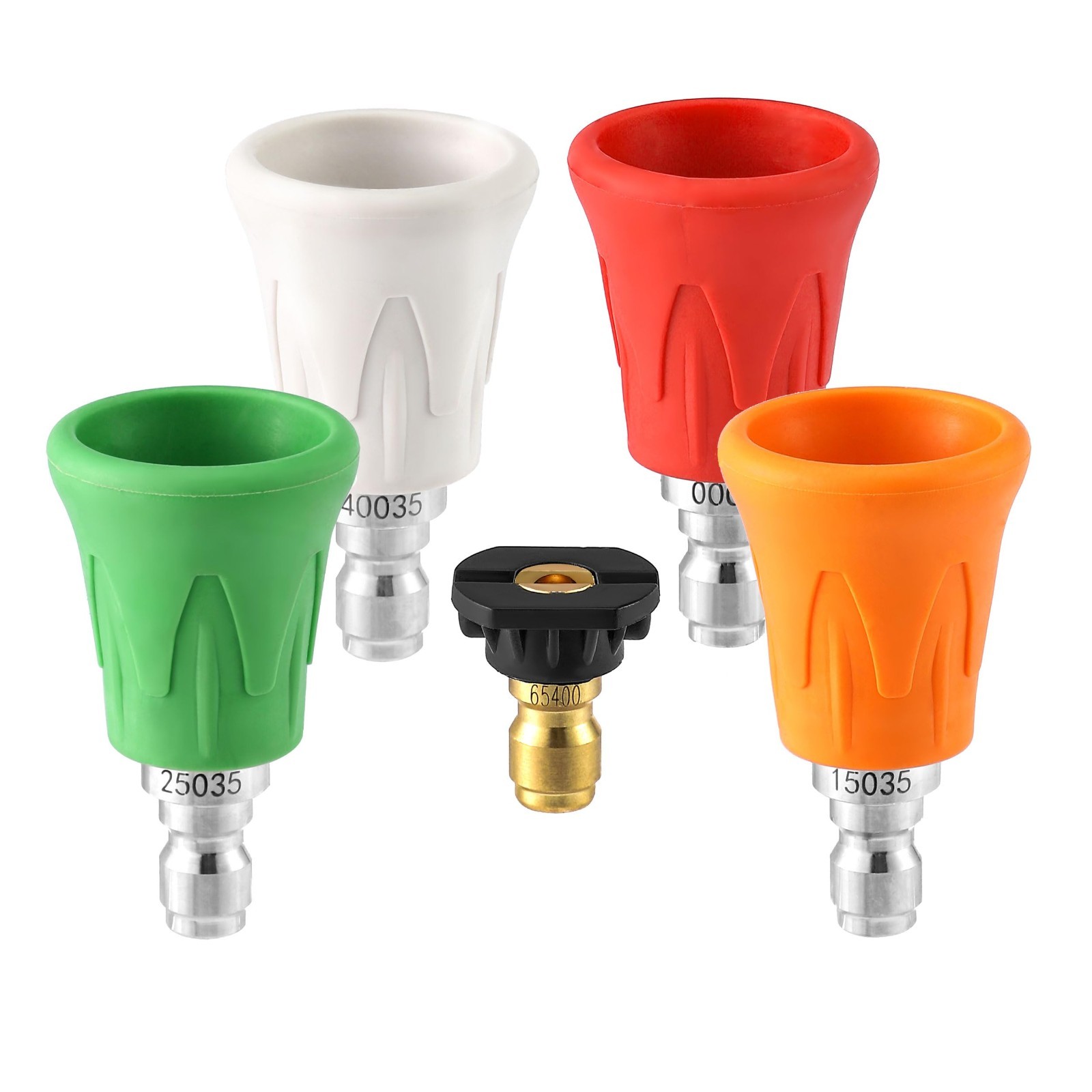High Power Pressure Washer Nozzle Set, 5Pcs Stainless Steel Tips & Rubber Cover,