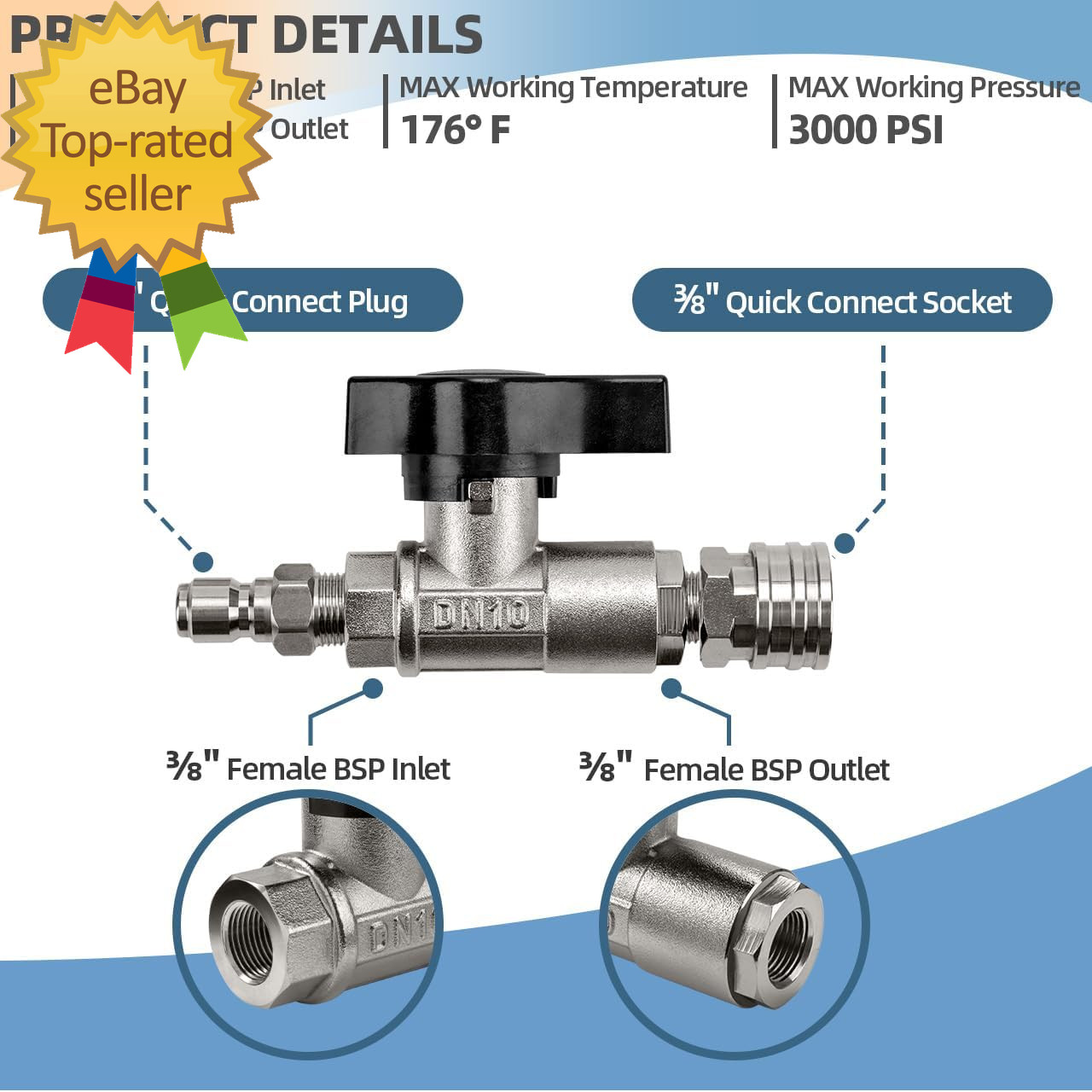 DN10 Ball Valve for Pressure Washer 3 8 Quick Connect Ball Valve for Pressure Po