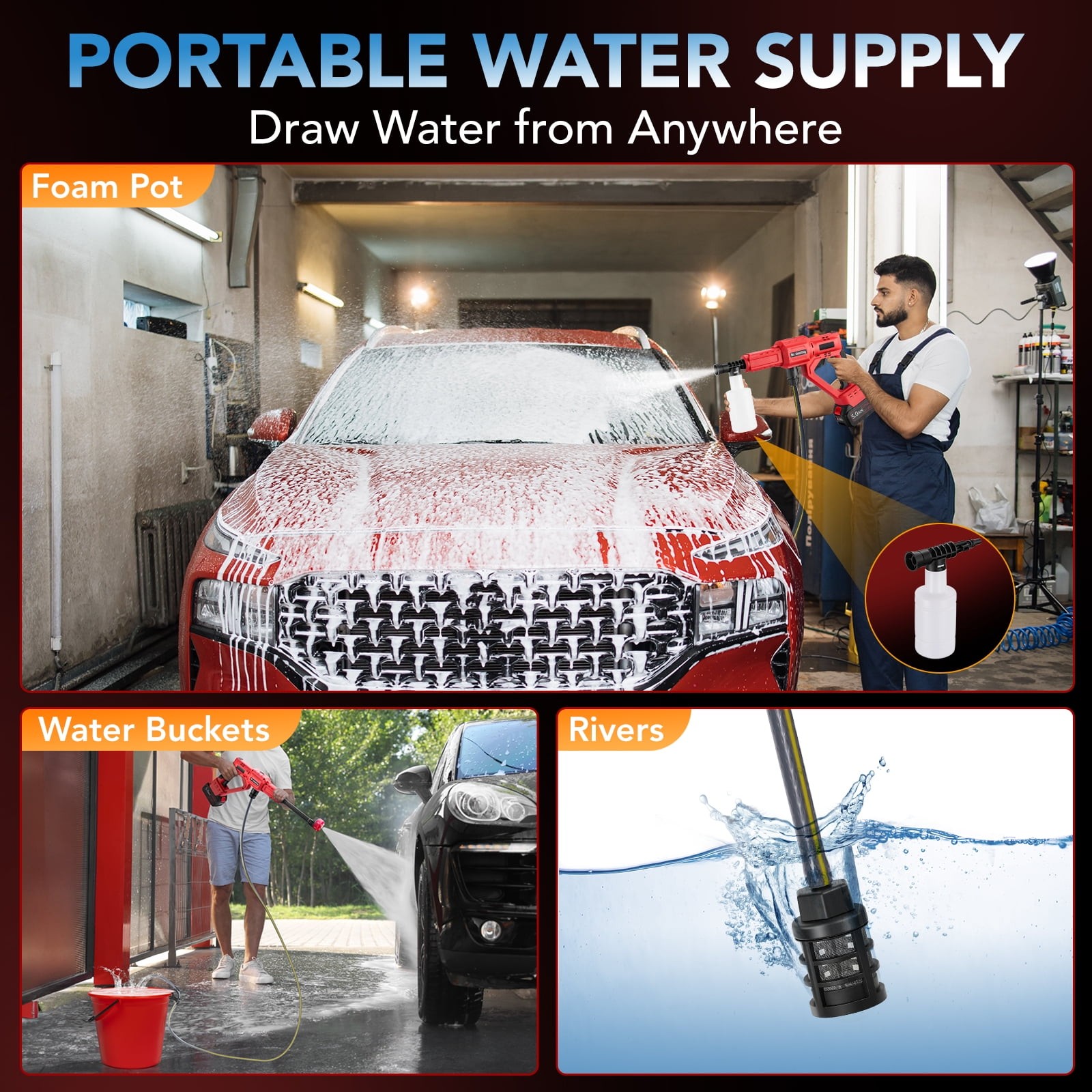 SPEEDWOW Cordless Pressure Washer, 1060 PSI, 2.8 GPM, Brushless Motor, 6-in-1