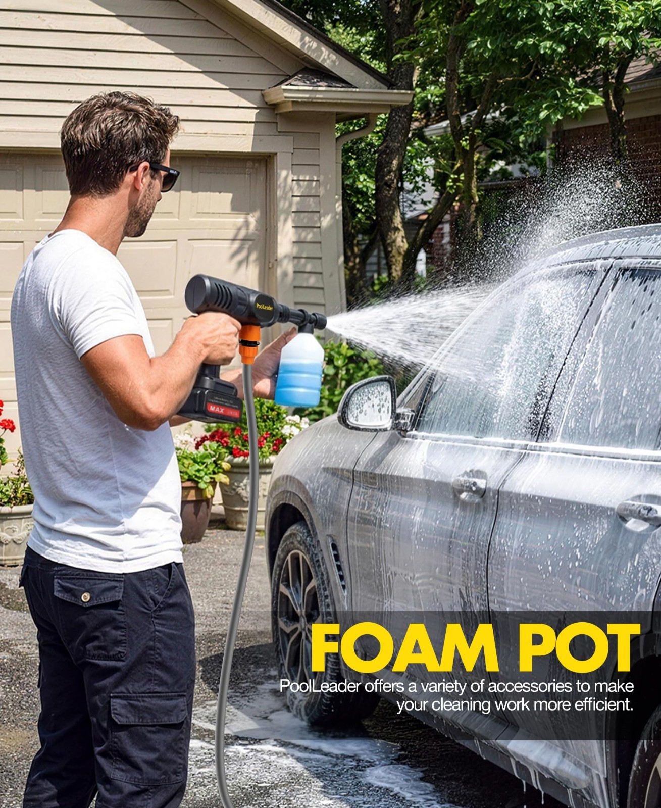 Cordless Car Cleaning Tool – 6-in-1 Nozzle & Foam Cannon, Portable Battery Opera