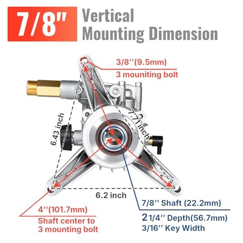 7/8″ Shaft Vertical Pressure Washer Pump Rear Inlet/Outlet Rear Inlet 3000PSI