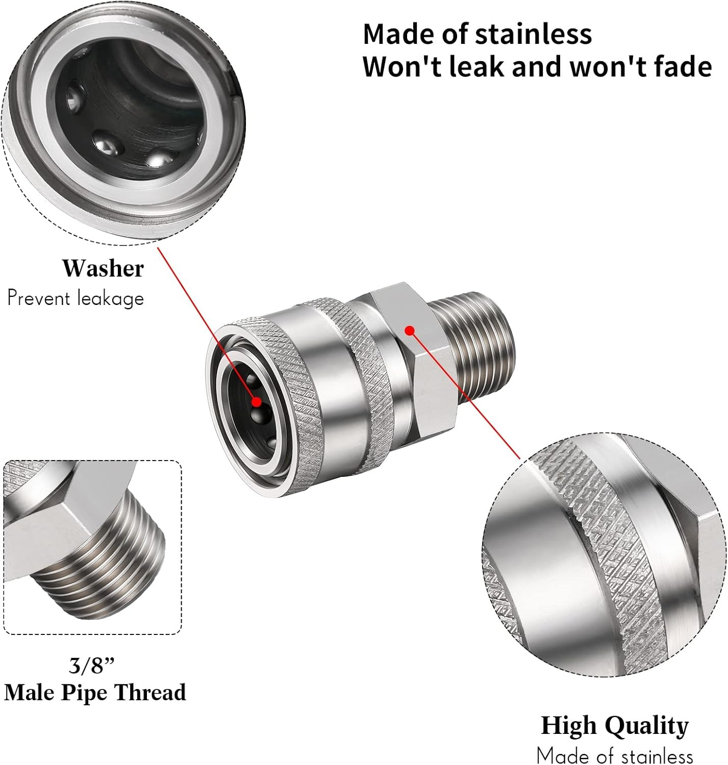 Shimeyao 4 Sets NPT 1/4 Inch Pressure Washer Coupler Quick Connect Plug Male Fem