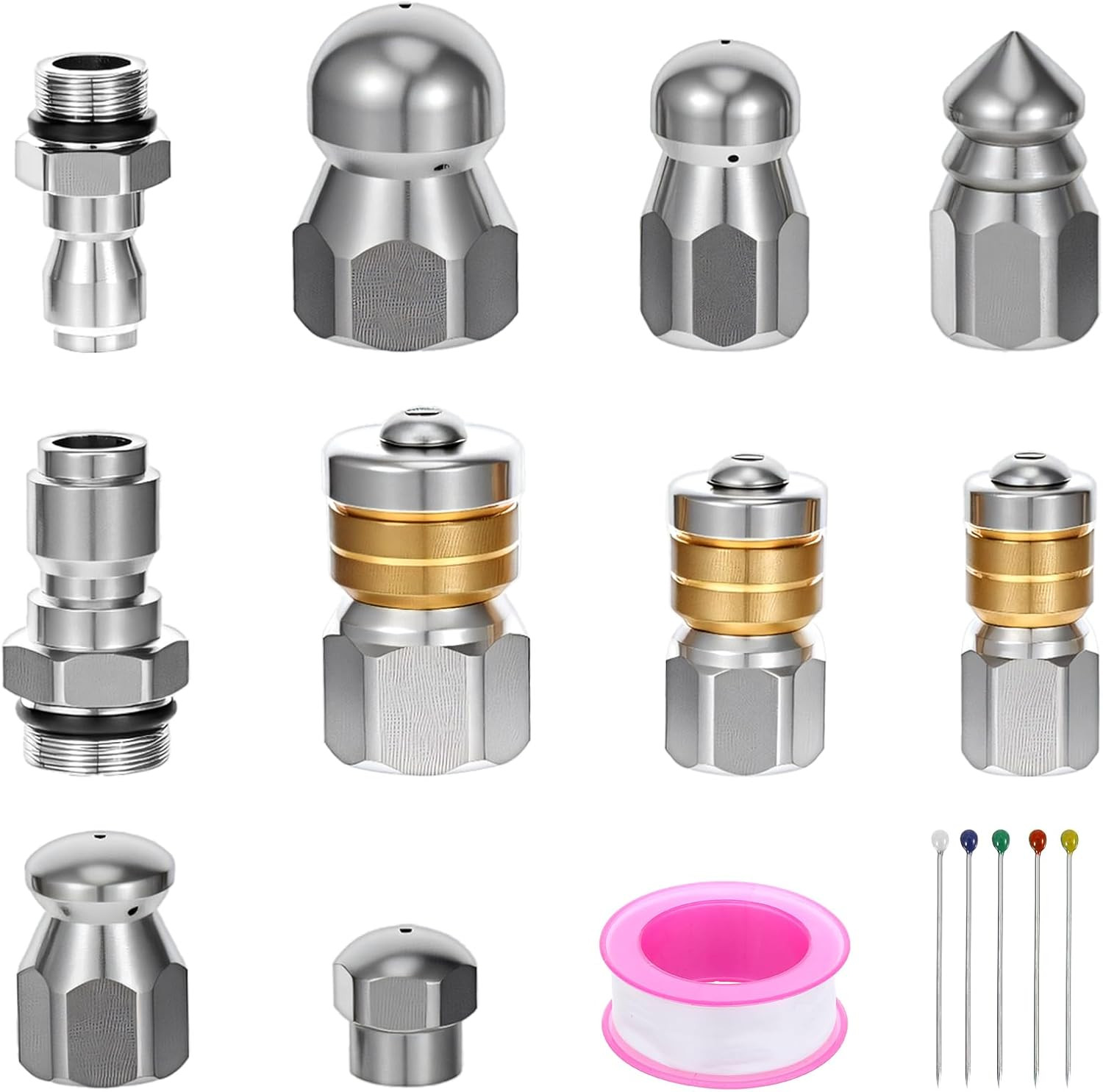 10Pcs Sewer Jetter Nozzle Kit with 1/4″ & 3/8″ NPT Quick Connectors,With 50 Need