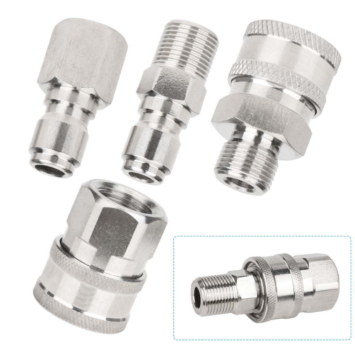 4Pcs 3/8″ NPT Stainless Steel Quick Connect Fitting Pressure Washer Adapter Set