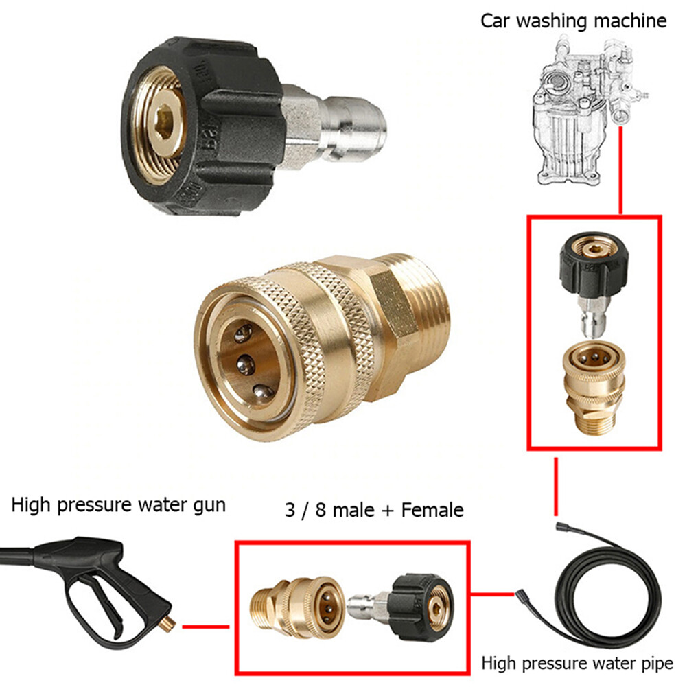 Quick Connect 2Pcs/Set Pressure Washer Adapter M22-14 mm Swivel to 3/8 inch
