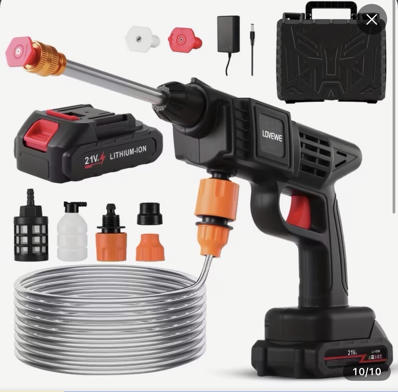 LOVEWE Cordless 21V 435 PSI Cold Water Pressure Washer w/ Battery, Case