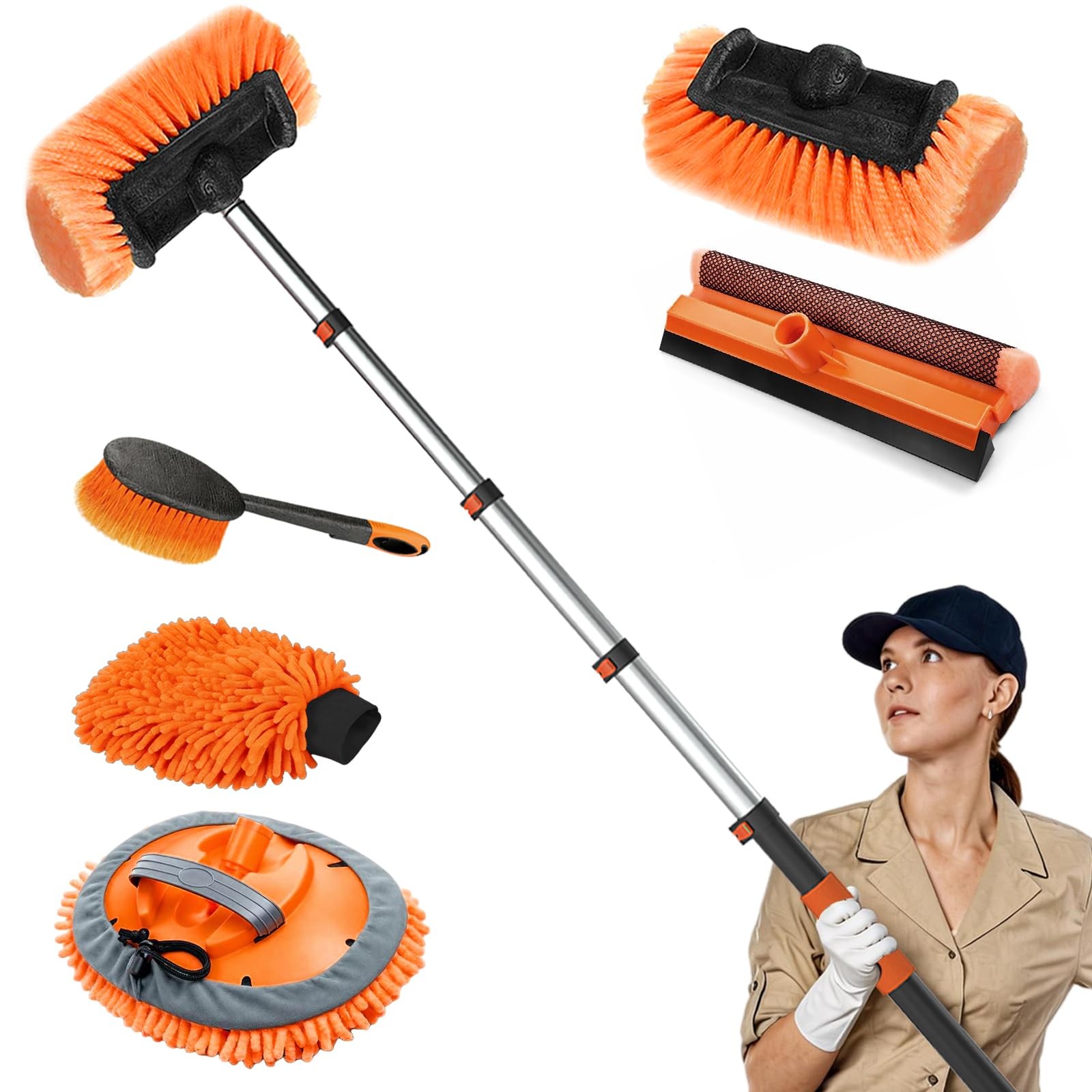 SISUPASSIE 16FT Car Wash Brush with Long Handle, Cleaning 16FT, Orange