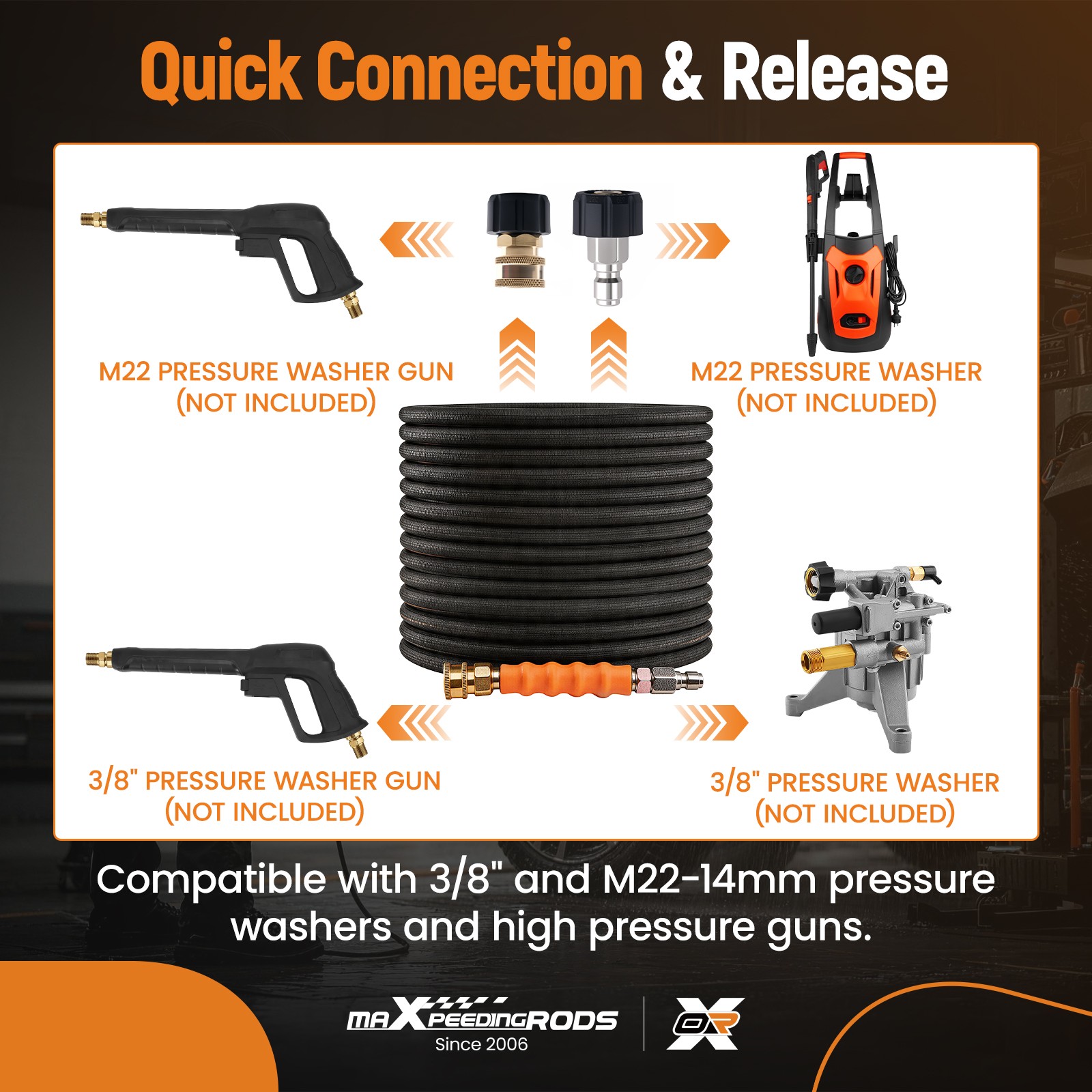 200FT 4800PSI Pressure Washer Hose for Simpson Generac 3/8″ Steel Wire Braid