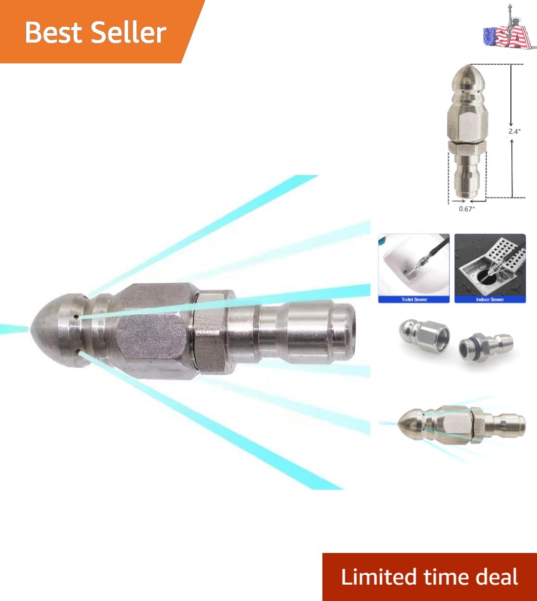 Pressure Washer Sewer Jetter Nozzle with Stainless Steel, Mini Compact Durabl…