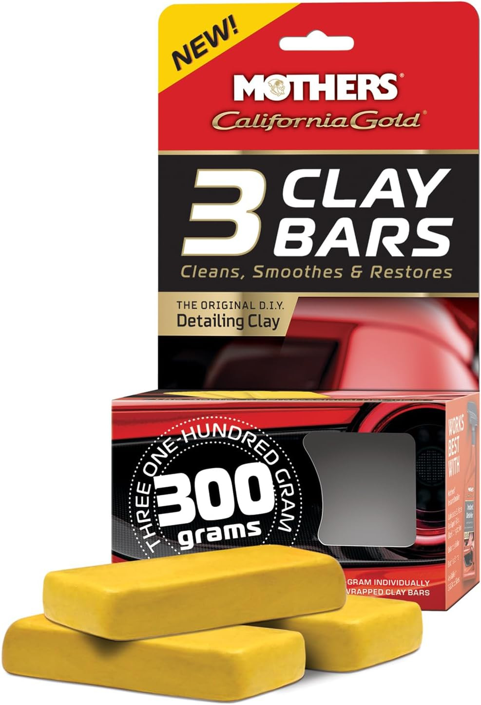 California Gold 3 Clay Bars, 3 100-Gram — Removes Overspray, Brake Dust, Bugs &