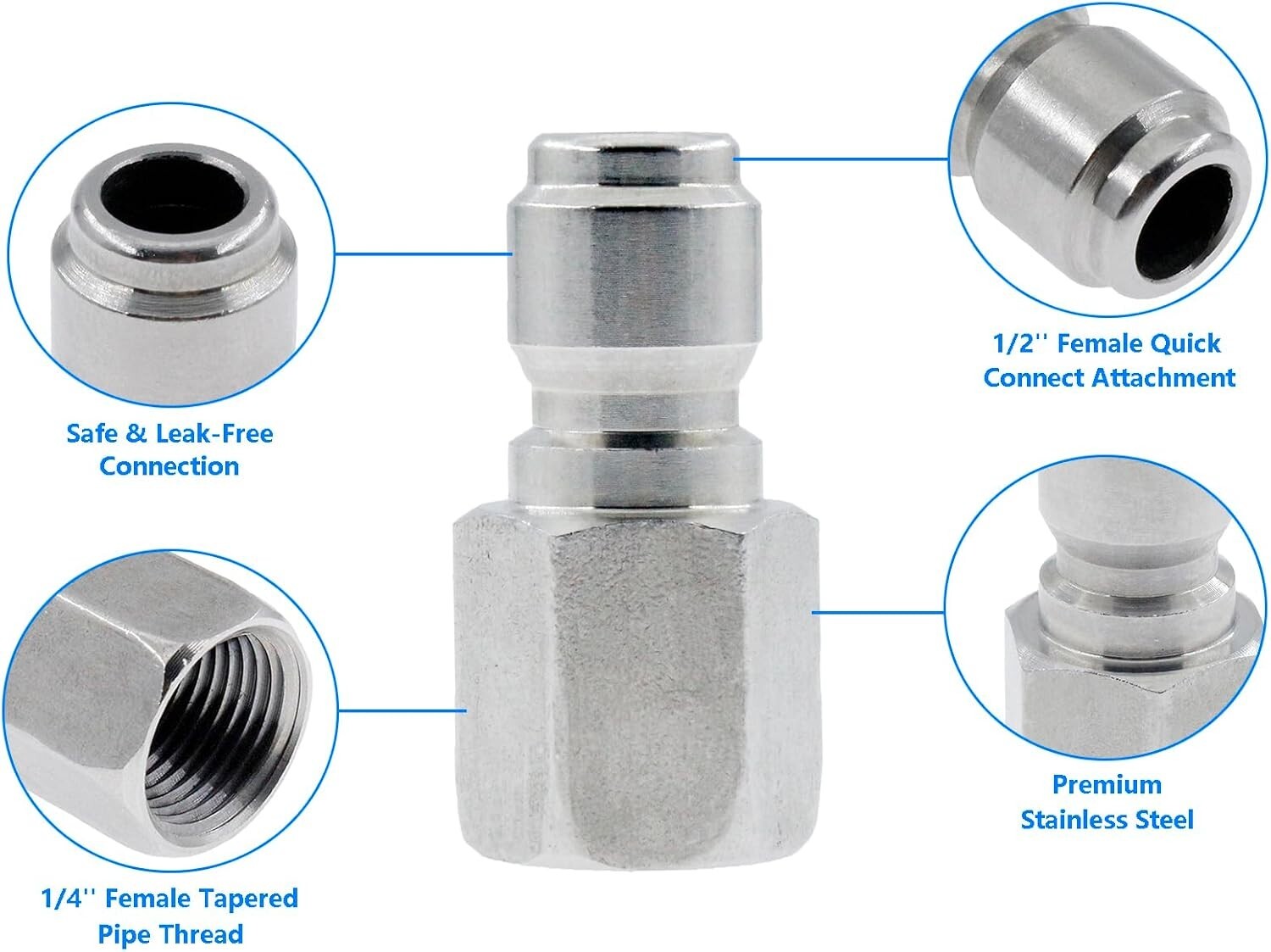 2pk Stainless Steel Power Pressure Washer 1/4″ FPT Quick Connect Plug Connector