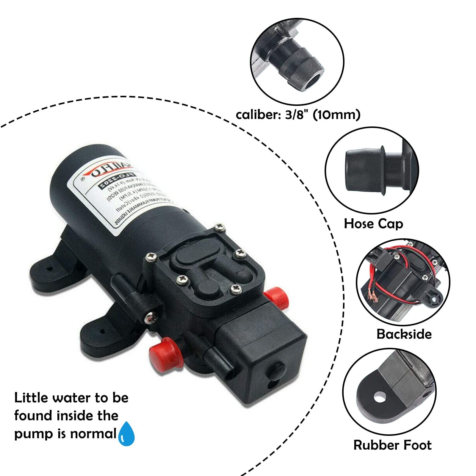 12v Water Pressure Diaphragm Pump 4.3 L/min 1.1 GPM 35 PSI with 360°Spin Fauc…