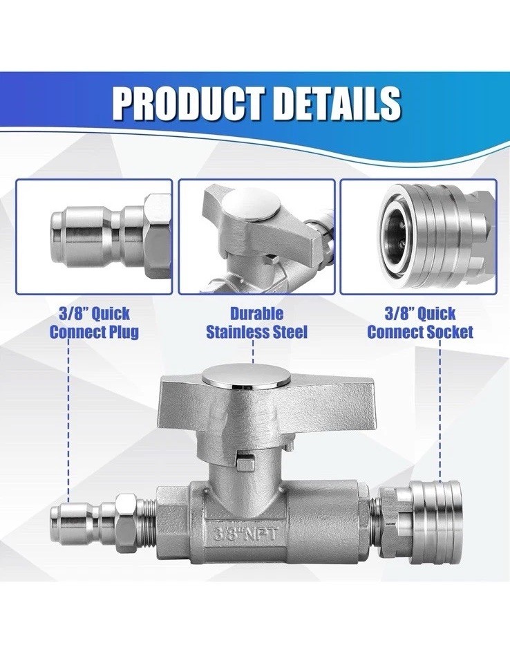 2pk – Ball Valve Pressure Washer 3/8″ Quick Connect Ball Valve Power Washer Hose