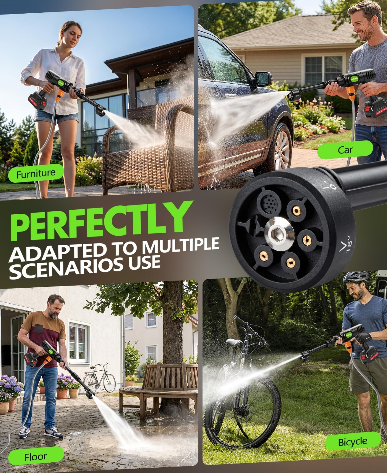 Portable Cordless Car Wash Tool – 6-in-1 Nozzle & Foam Cannon, Battery Operated