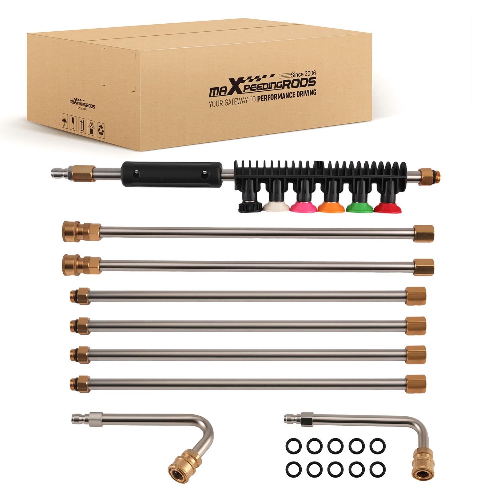Pressure Washer Spray Lance 4000PSI 6 Nozzle Tips Curved Rod Extension Kit