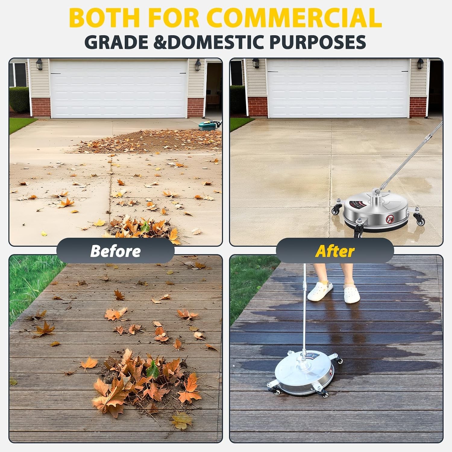 Pressure Washer Surface Cleaner Attachment with 4 Wheels Quick Plug 1/4
