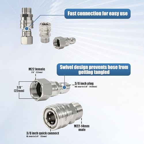Pressure Washer Adapter Set M22 14mm to 3/8″ Quick Connect, 5000 PSI – 2 Pack