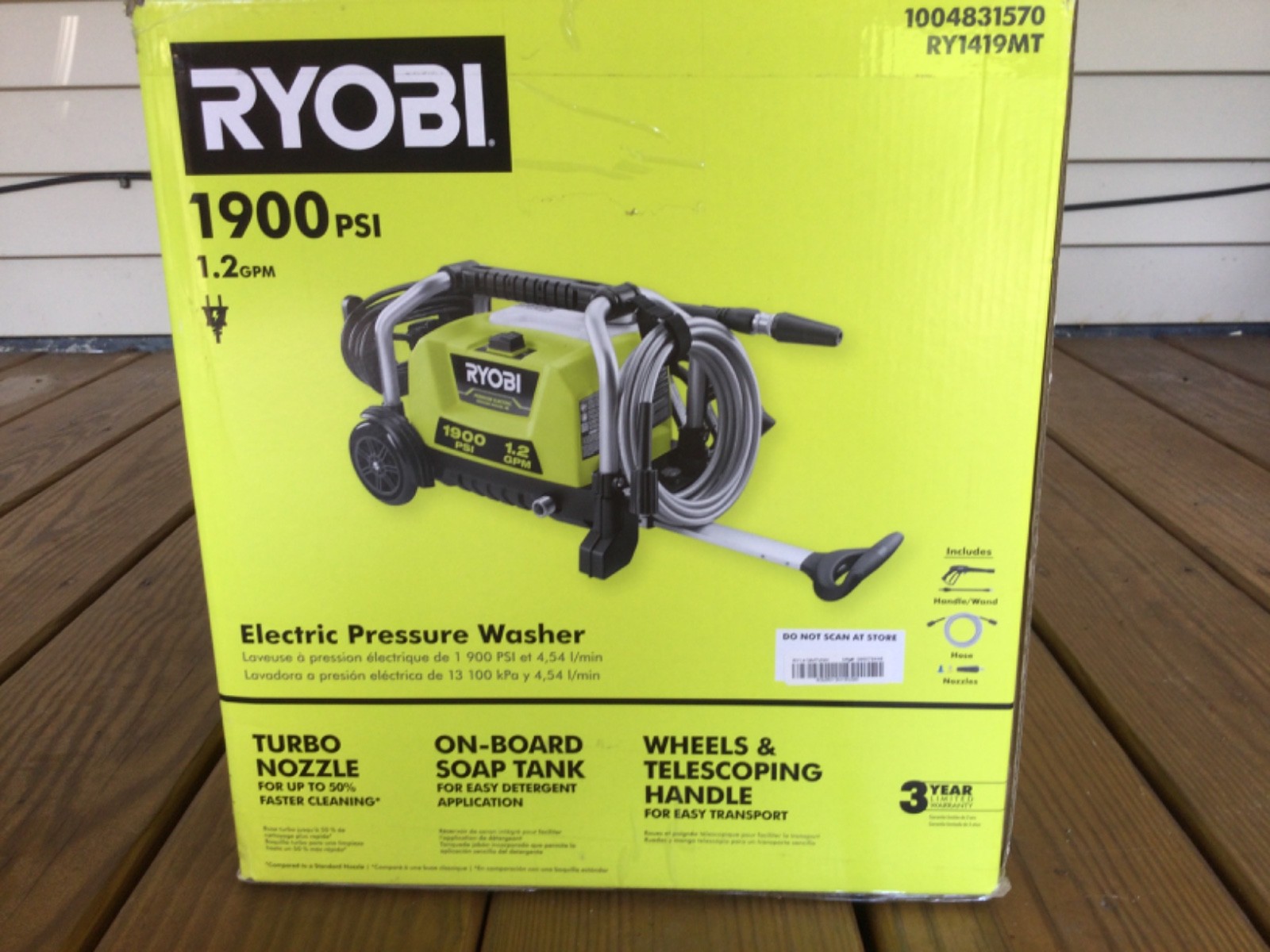 New RYOBI RY1419MT 1900 PSI 1.2 GPM Electric Pressure Washer