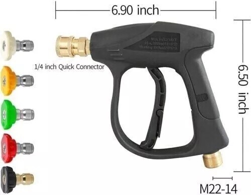 1/4″ High Pressure Washer Gun 4000 PSI Car Wash Foam Spray Short Wand w/5 Nozzle