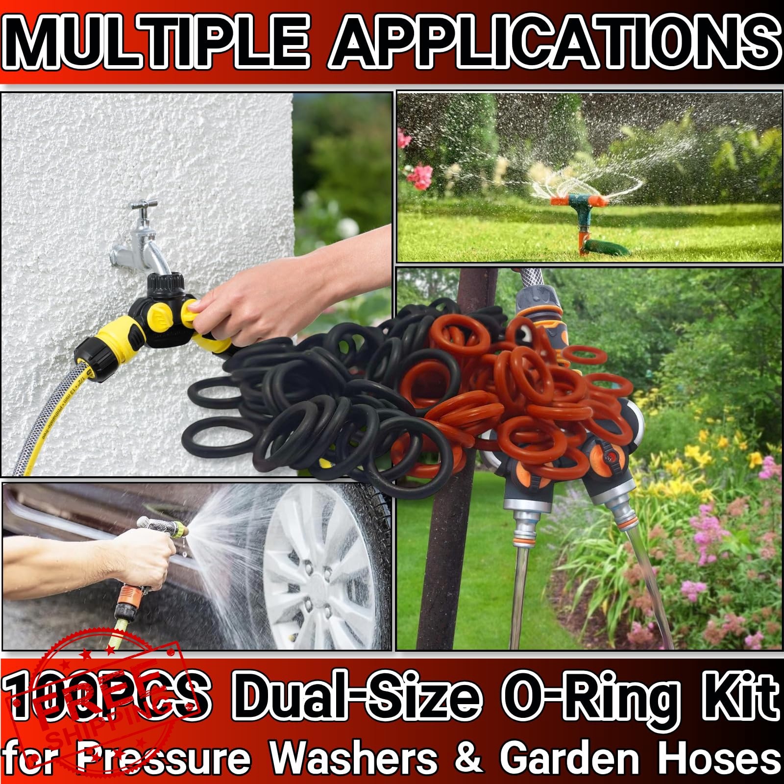Zijipjy Pressure Washer O-Rings 100PCS Red+Black