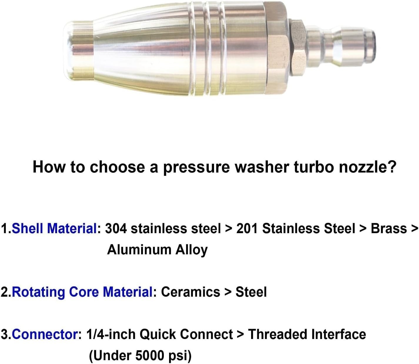 Turbo Nozzle Pressure Washer Tips, SUS 304 Stainless Steel 360°Rotating Turbo No
