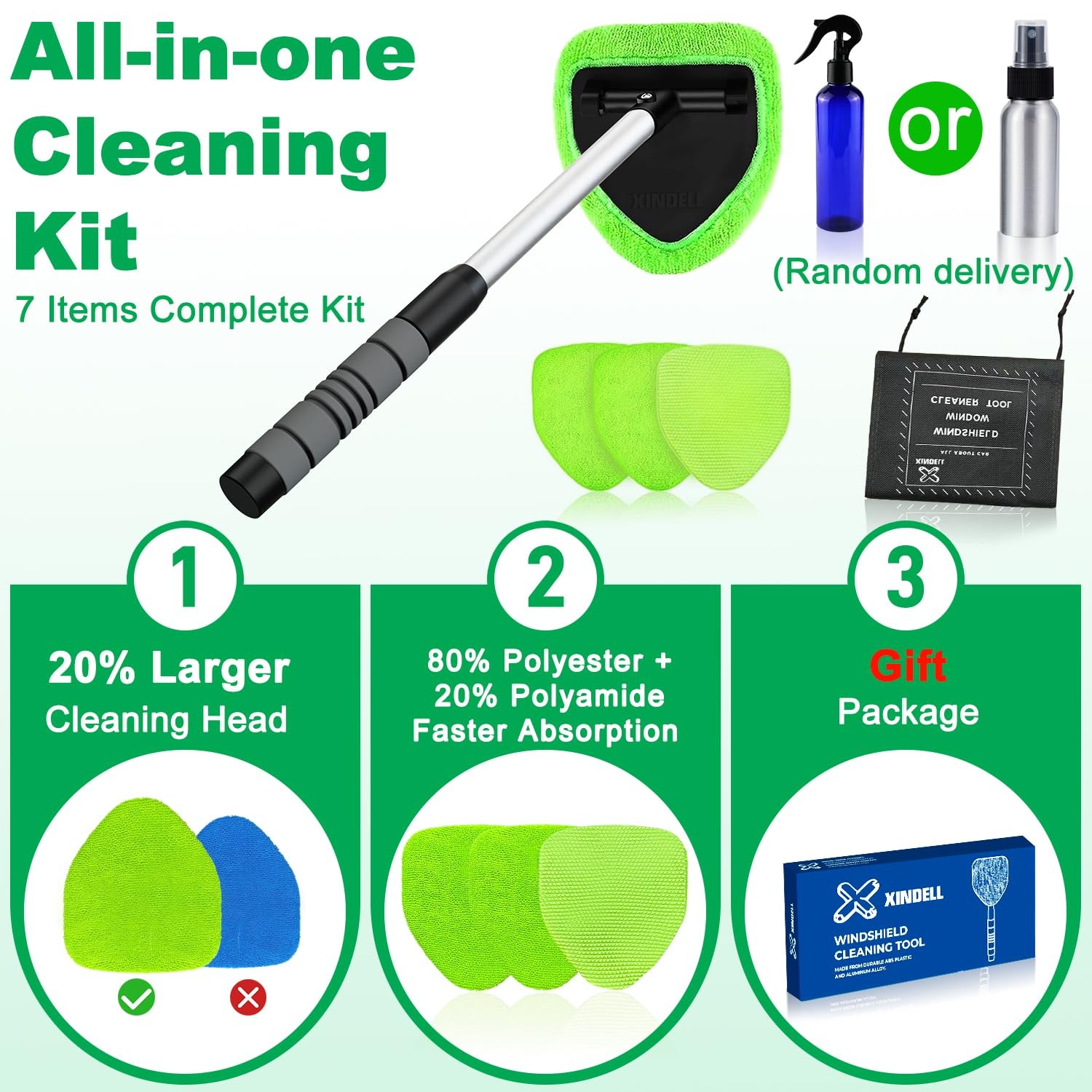 XINDELL Windshield Cleaner Tool – Car Interior Window Cleaning 19in, Green