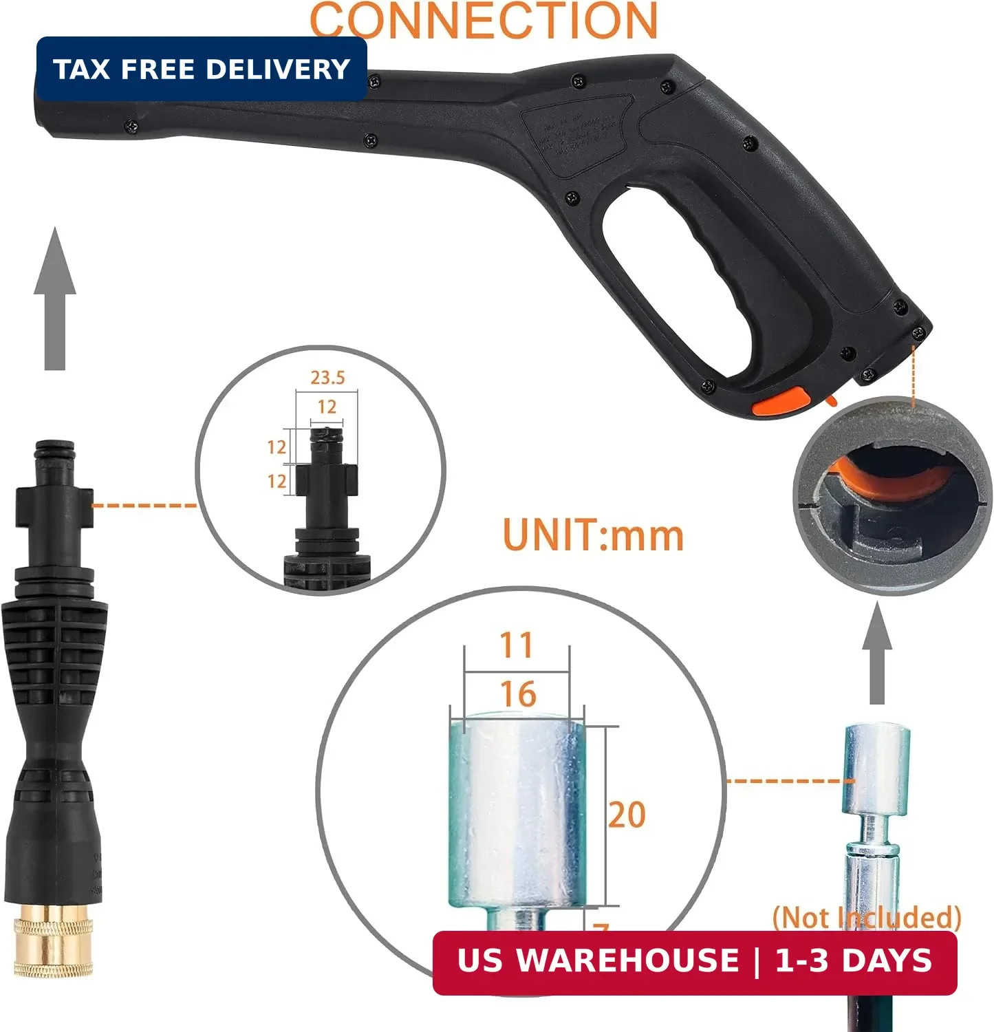 FIXFANS Pressure Washer Gun Kit with 5 Nozzles – Compatible with Some of Portlan