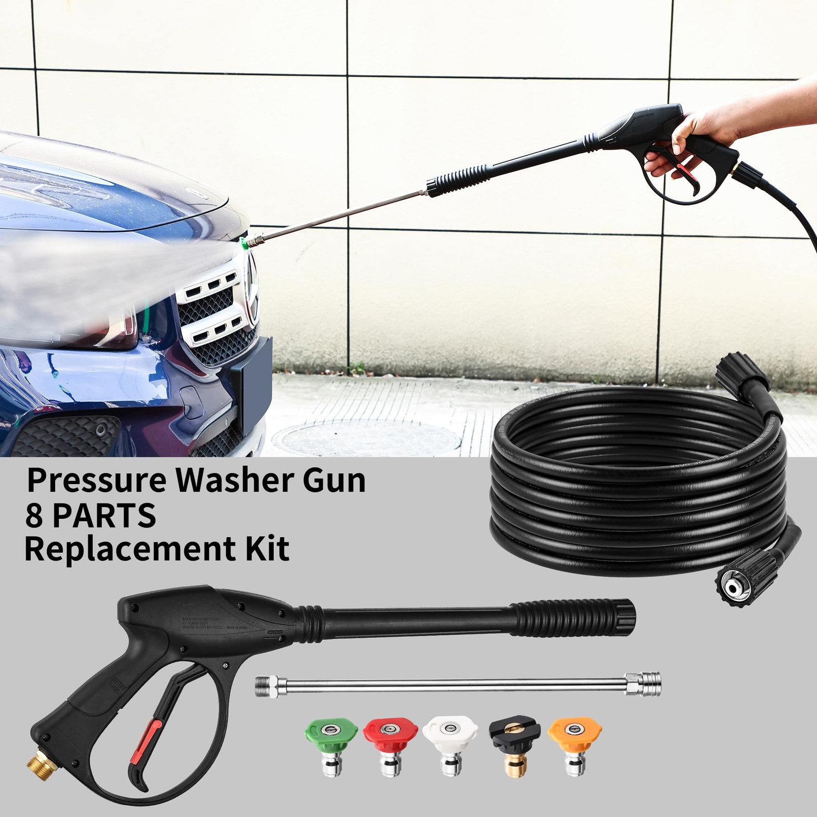 Pressure Washer Gun with 15in Extension Wand & 25FT Hose, 5 Nozzle Tips Quick…