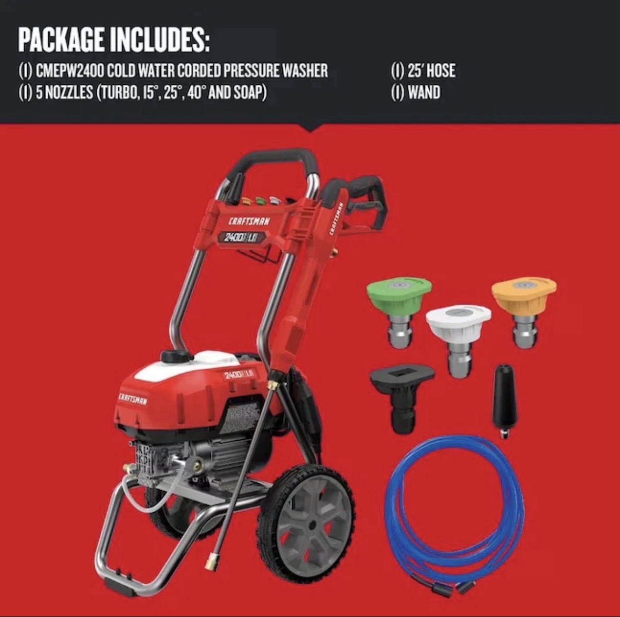 Craftsman 2400-PSI 1.1-GPM Cold Water Corded Electric Pressure Washer with Tips