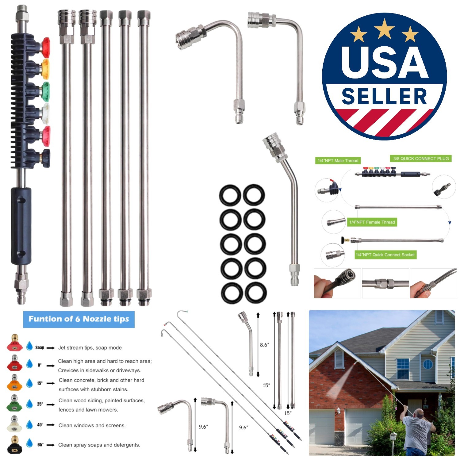 Upgrade Your Cleaning Power: 9 Stainless Steel Extension Wands for 4000 PSI