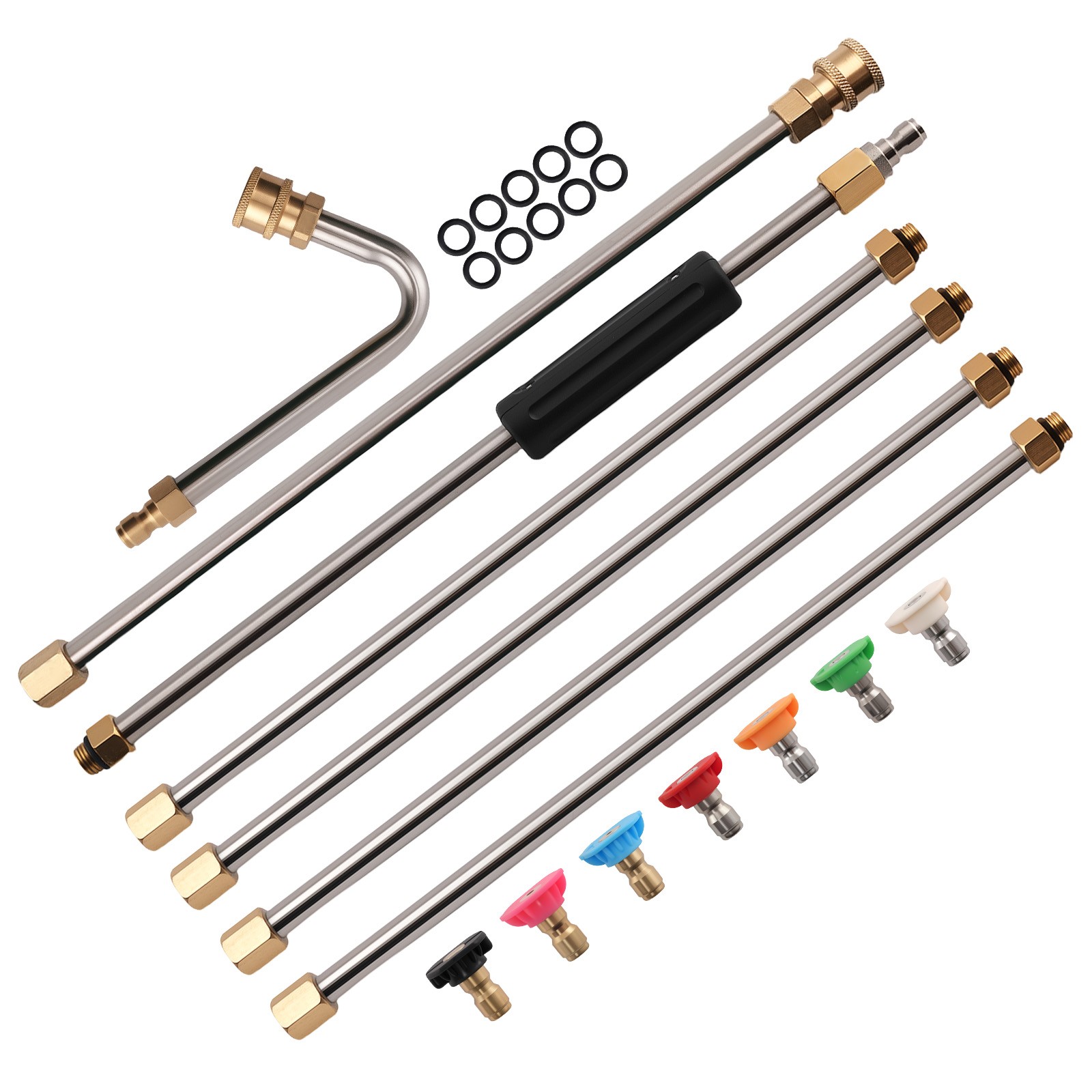 15in Pressure Washer Extension Wand Stainless 1/4in Quick Connect w/ 7 Nozzle