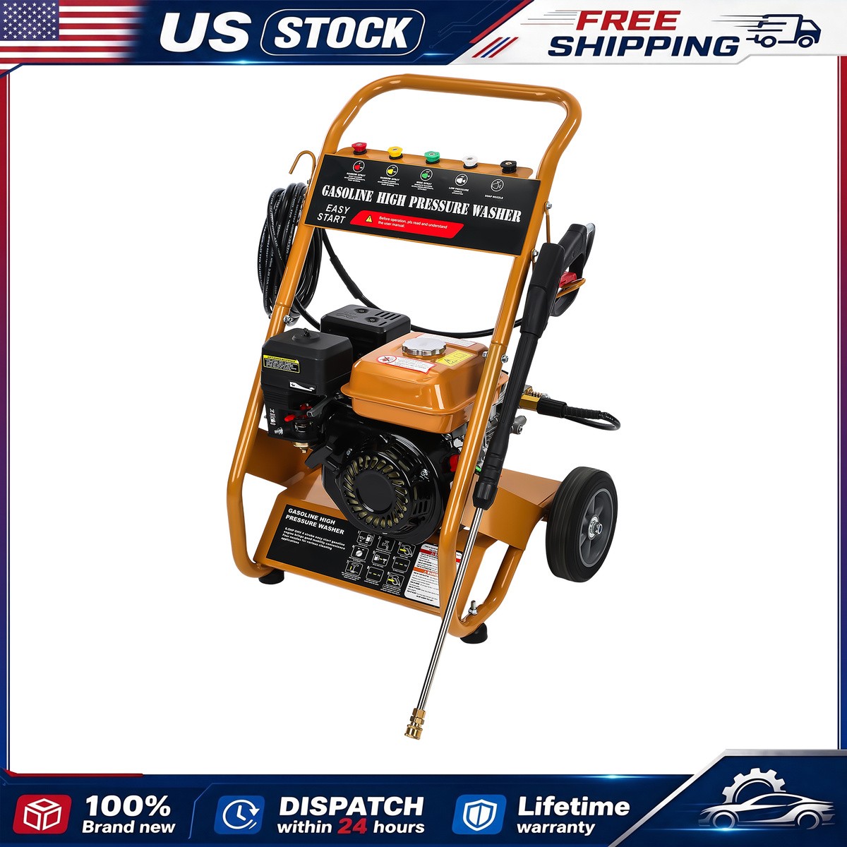 3950 PSI Gas Pressure Washer 2.6 GPM 212cc 4-Stroke With 5 Nozzles Orange