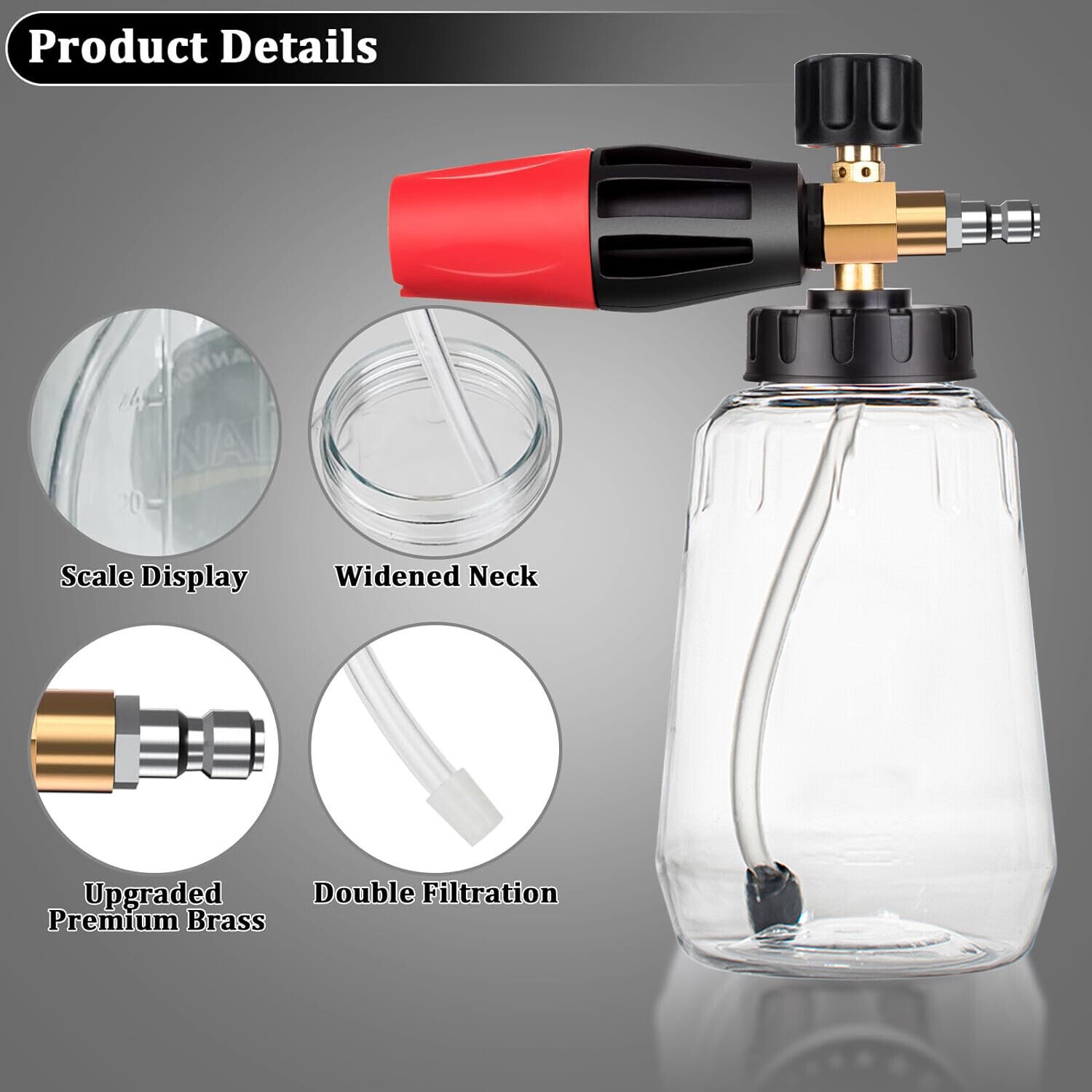 Snow Foam Washer Gun Car Wash Soap Lance 1/4″ Cannon Spray Pressure Jet Bottle