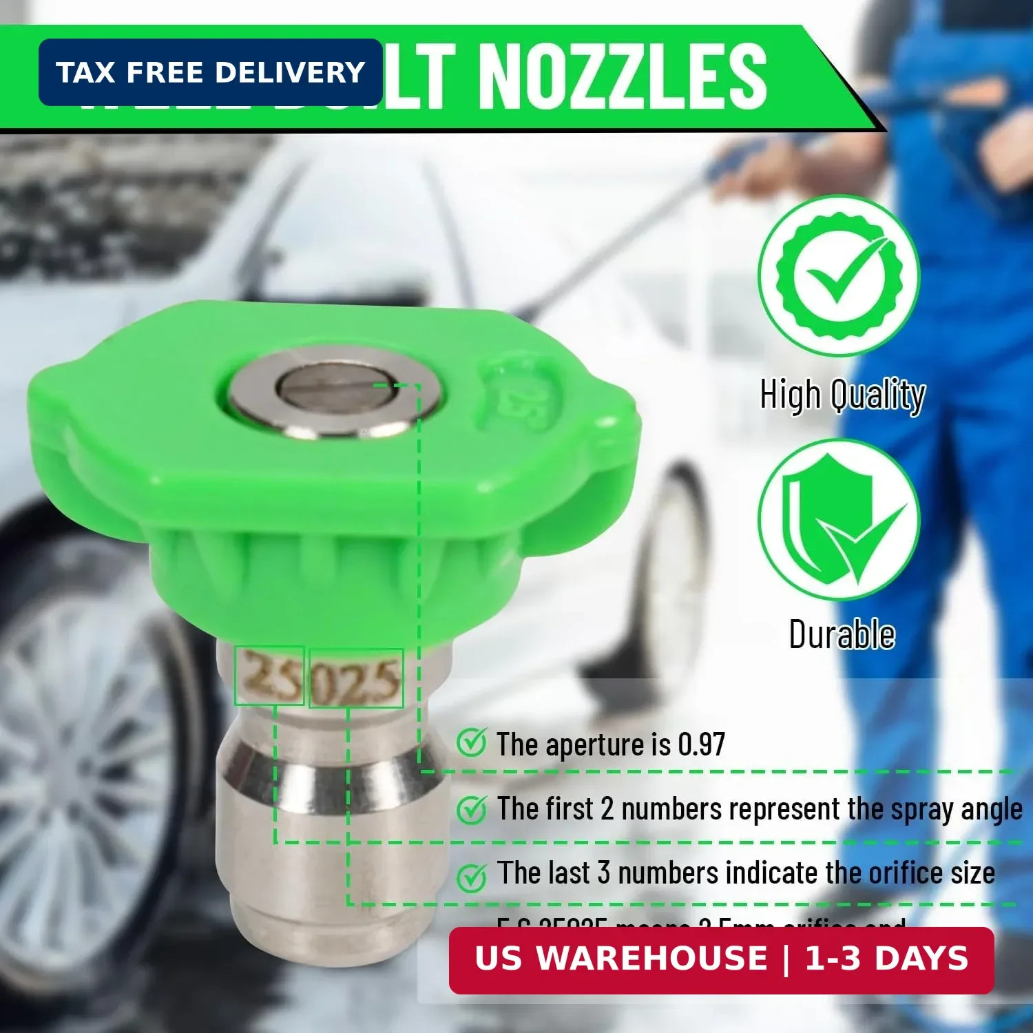Pressure Washer Nozzle Tips 5-Pack, 2.5 GPM (Orifice 2.5), 1/4″ Quick Connect, 0