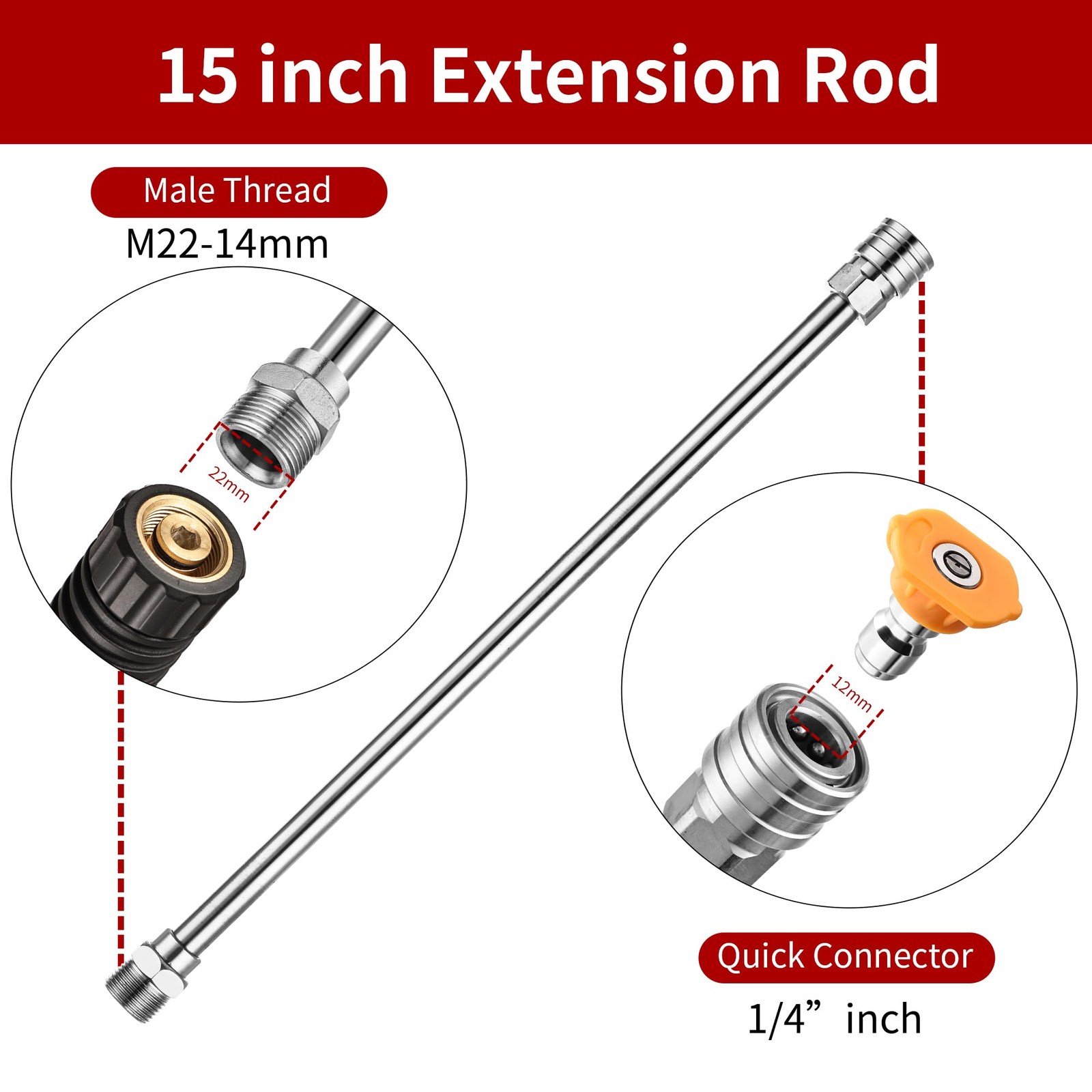 Pressure Washer Gun with 15in Extension Wand & 25FT Hose, 5 Nozzle Tips Quick…